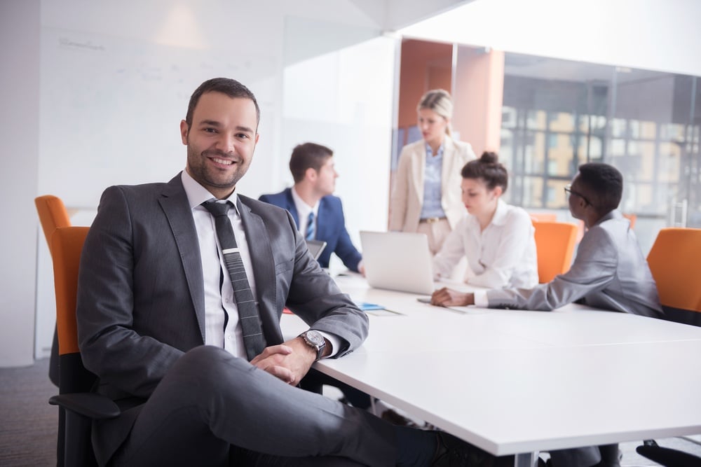 young business people group have meeting and working in modern bright office indoor